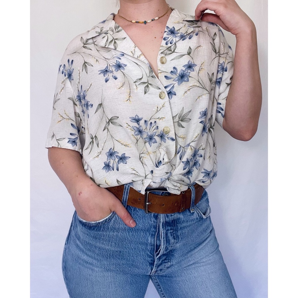 Jaclyn Smith Sport | 90s Floral Hawaiian Aloha Button-Down Shirt | Rayon Linen